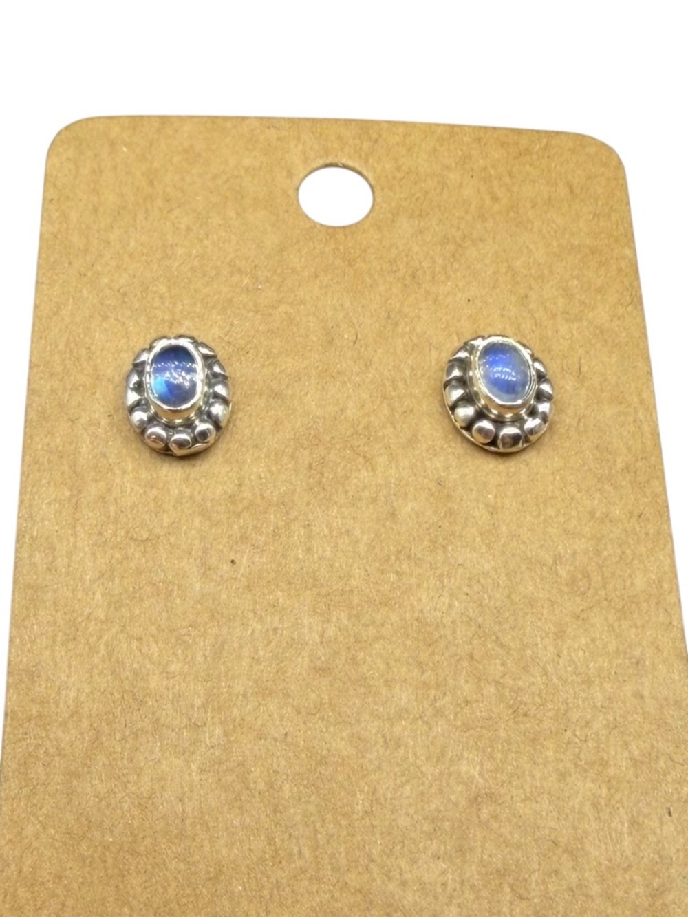 Rainbow Moonstone Stud Earrings Solid 925 Sterling Silver Dainty Oval Stone